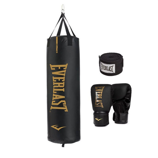 Durable Heavy Punching Bag with Handwrap and Elite Cardio Gloves, Black